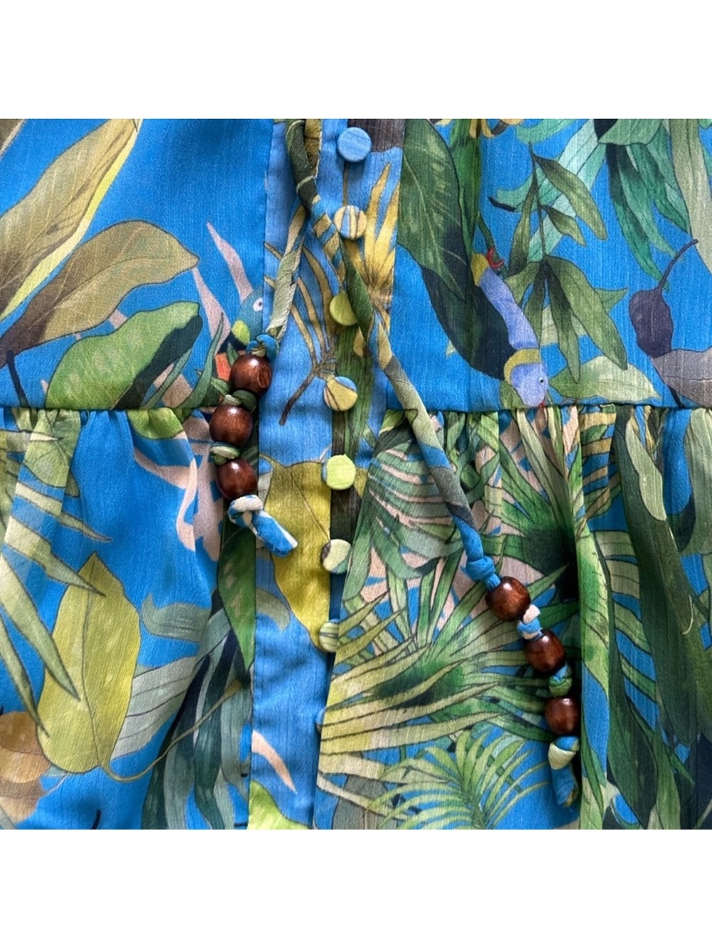 ANTONIO MELANI Blue and Green Tropical Print Tiered Dress - Picture 9 of 11